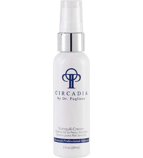 A pump bottle of Circadia Tranquili Cream designed for sensitive skin and Rosacea prone individuals.