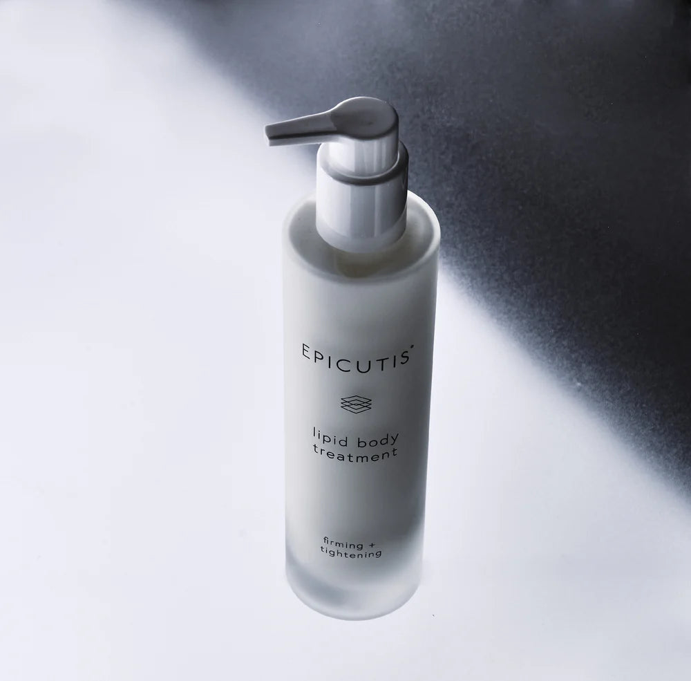 Epicutis lipid body treatment bottle on a light background