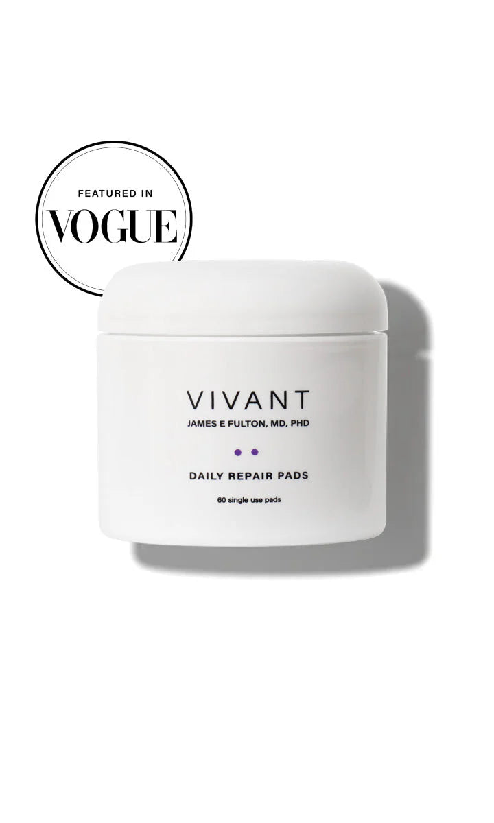 Vivant daily repair pads container on a white background with Vogue logo.