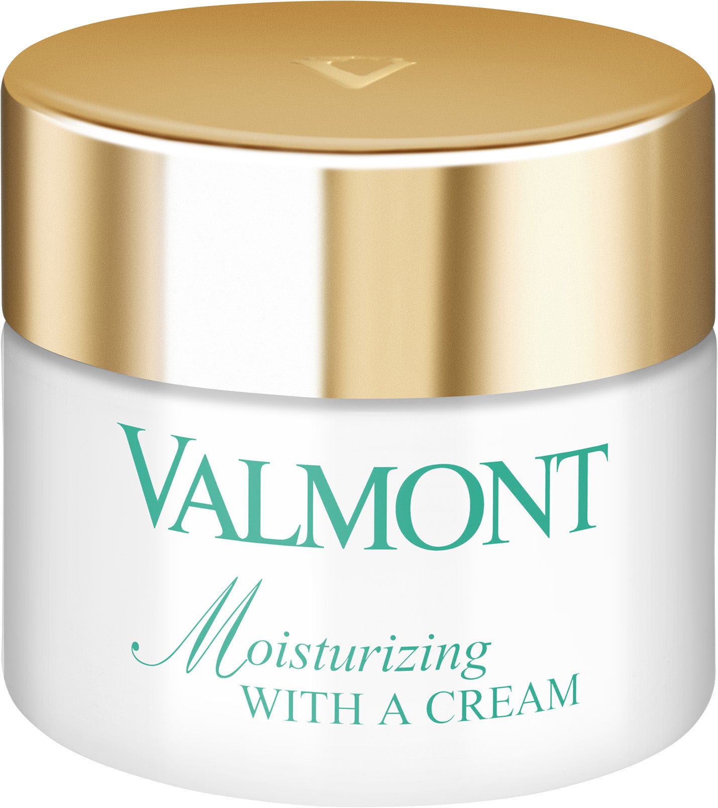 A jar of Valmont moisturizing cream with a gold lid.