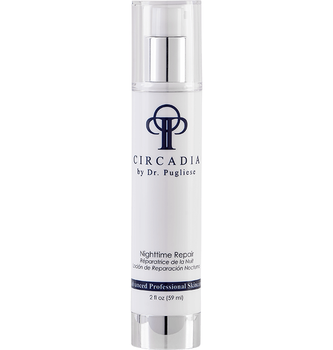 A pump bottle of Circadia by Dr. Puglisi Nighttime Repair lotion.